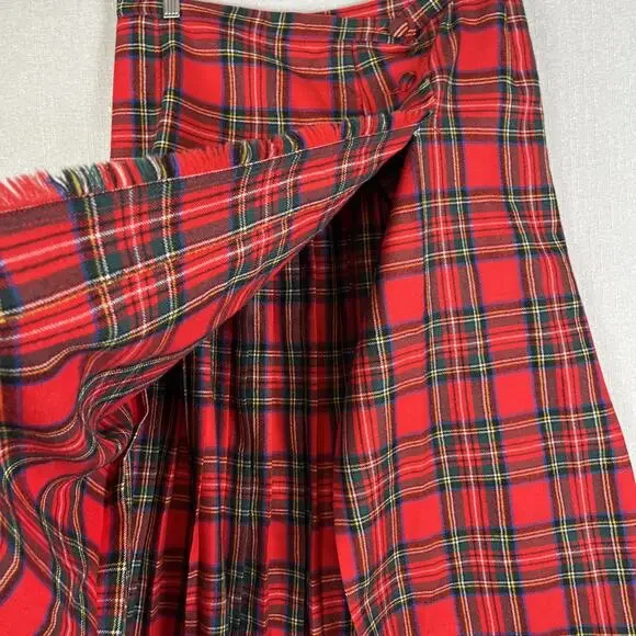 VTG Aljean 100% Wool Pleated Kilt Wrap Size 8 Midi Long Skirt Midi Canada Red - Picture 7 of 10